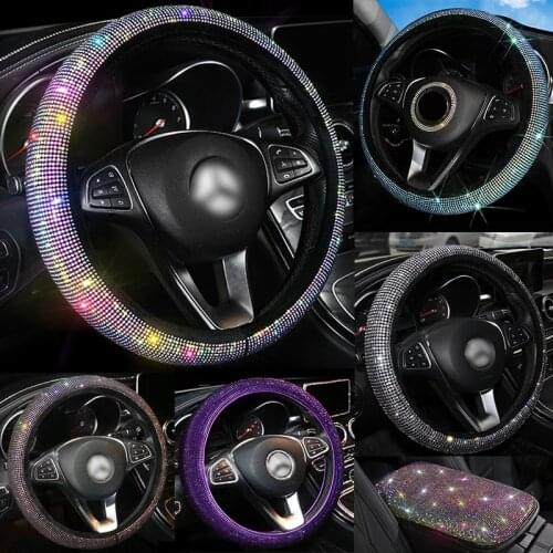 Luxury Crystal Rhinestone Car Steering Wheel Covers Women Diamante Car Covered Accessories Women Girls
