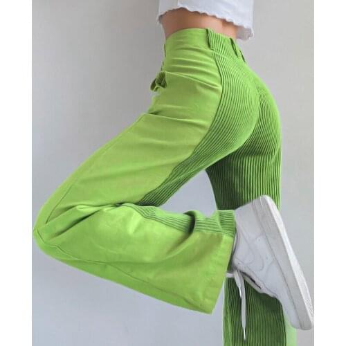 High Waist Vintage 90S Patched Corduroy Pants Women Fashion 2021 Harajuku K E-Girl Long Straight Trousers Autumn Pants Female