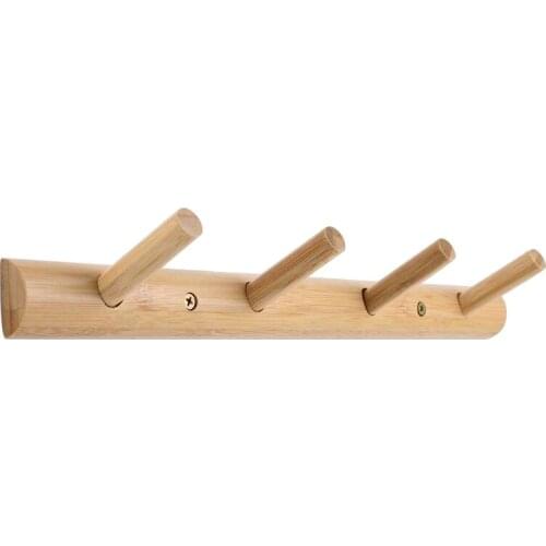 Modern Bamboo Wooden Entryway Coat & Hat Hooks,Bathroom Kitchen Towel Rack,Wall Mounted,4 Pegs