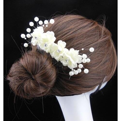 20 Pcs / Lot Gorgeous Wedding Bridal Jewelry Pearl Crystal Ivory Flower Hair Comb Headpiece Hair Accessory