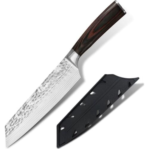 XYj 8 Inch Chef Knife Stainless Steel Slicing Cleaver Wood Handle Knife Sharp Utility Kitchen Knives Meat Vegetable Cutting Tool