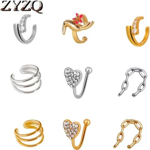 ZYZQ 1 Pcs Gold Color Ear Cuffs Love Heart Clip Earrings for Women Fashion No Piercing Fake Cartilage Earring Without Ear Hole