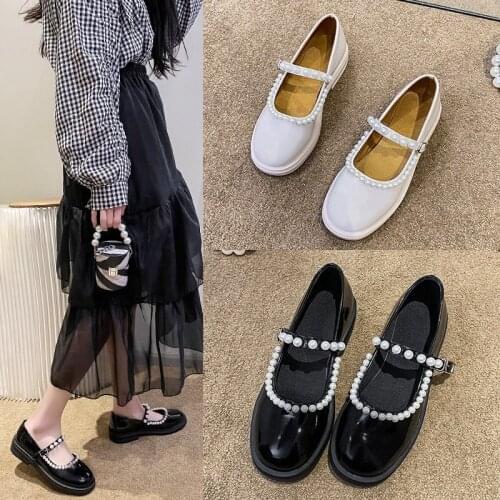 2021 New Mary Jane Shoes Japanese Soft Girl Pearl Shoes Women Skirt Jk Flat Shoes Anime Cosplay Kawaii Shoes