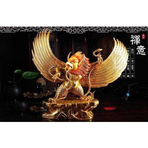 27cm LARGE # GOOD # Buddhist disciple efficacious Protection Tibet Nepal Garuda Dharma Gold-plated brass Buddha statue