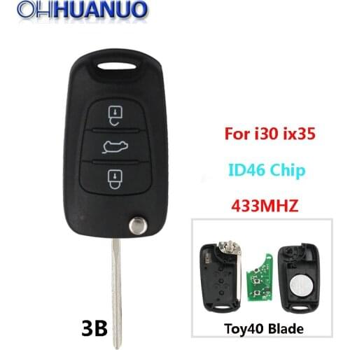 3 Buttons Folding Remote Key Fob 433 Mhz With ID46 Chip For Hyundai i30 ix35 toy40 Blade