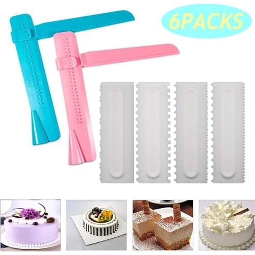 6PCS Cake DIY Decorating Tools Adjustable Cake Scraper Smoother and Plastic Pastry Combs Icing Cream Cakes Edge Tools Supplies