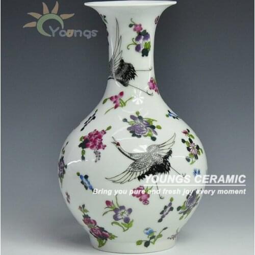 Free Shipping Chinese Ceramic Porcelain Luminous Crane Shang Vases Jardiniere With Crane Floral Design