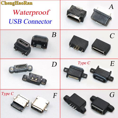 ChengHaoRan 1PCS Waterproof Power Plug Dock SMT DIP Female Micro USB Connector Type-C Charging Socket Port USB 2.0 Socket jack