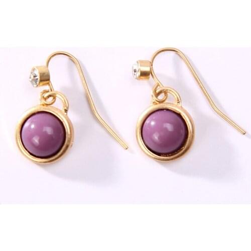 Purple & Brown Ball Stone Pendant Shiny Crystal Golden Drop Earrings Dangle Earrings for Women