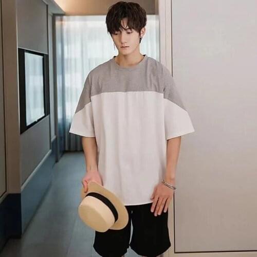 2021 Summer Fashion Patchwork Mens T-shirt Harajuku Casual Cool Streetwear Hip Hop Funny Stitching White Short Sleeve Clothes