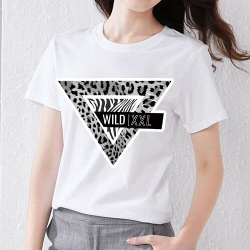 T-shirt Womens Simple Fashion Commuter Round Neck Fashion Gray Leopard Print All-match White Casual Slim Comfortable Soft Top