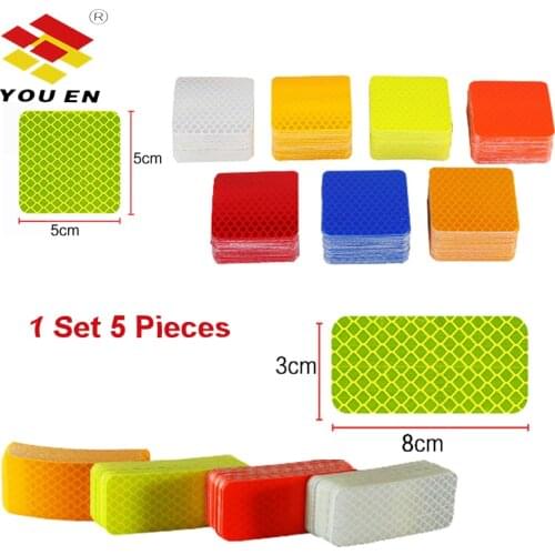 YOUEN 5Pcs/lot Diamond Grade Flexible Reflective Stickers Safety Signs Reflective Warning Tape For Bike/Motorcycle Car Styling