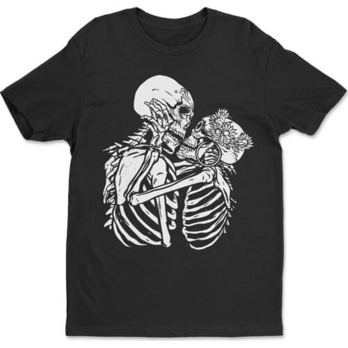 Valentines Day Skeleton Couple Kissing Shirt 100% Cotton Women Tshirt Short Sleeve Top Tees Plus Size O Neck unisex Clothing