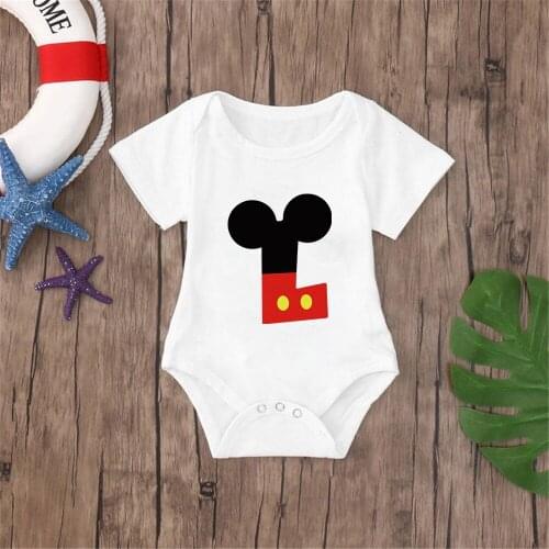 Newborn Baby Clothes Summer White Soft Infant Jumpsuit Bodysuit Baby Boys Girls Rompers Mickey Mouse Disney ABC Print Onesie