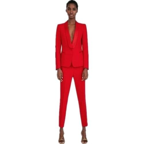 Red Shawl Lapel Custom Made 2 Piece Set (Jacket+Vest) Women Elegant Pants Suits Ladies Business Pant Suits Formal Office Suits