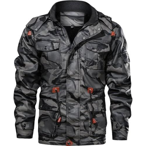 QSuper Winter Men Leather Jacket Thick Military Hooded Mens Coats Fleece Camo Uniform Outwear Windbreak Male Clothing