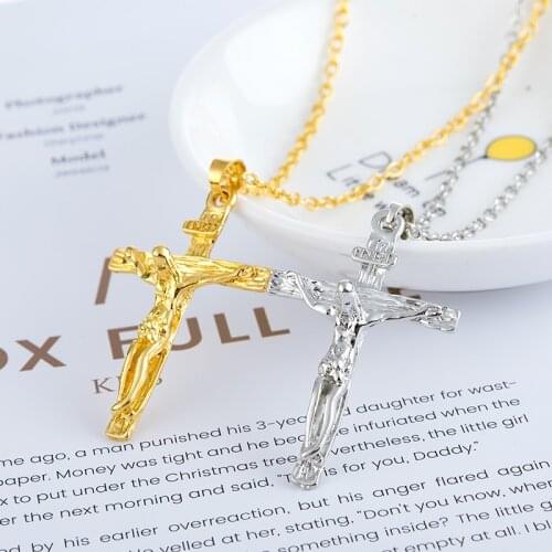 Mens Chained Christian Jewelry Gift Vintage Cross Crucifix Pendant and Golden Necklace Easter Gift парные кулоны collar hombre
