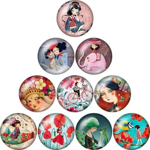 Beauty lovelyFlowergirls 10pcs set 12mm/16mm/18mm/25mm Round photoglass cabochondemo flat back Makingfindings ZB0576