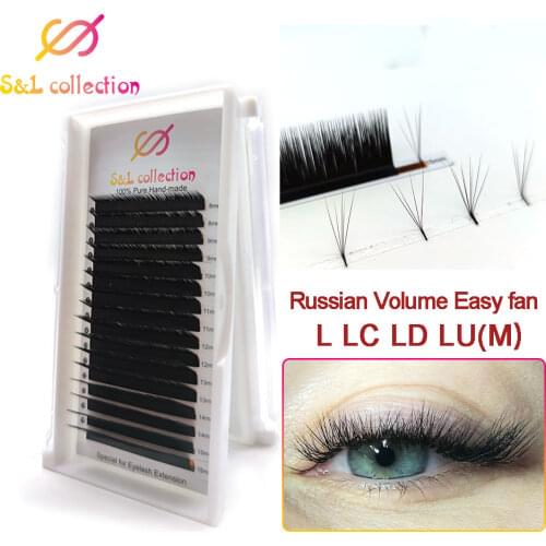 LU Curl Easy Fan Volume Lashes Auto Bloom Individual Eyelash Extension Faux Mink Eyelashes Thick Natural Camellia Lash Extension