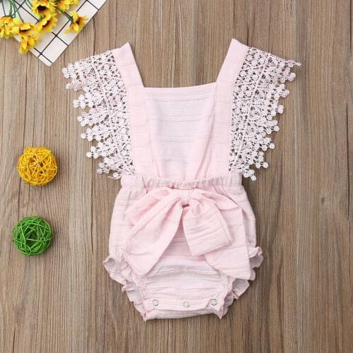 2019 New Infant Solid Sleeveless Bodysuits Clothing New Born Baby Clothes Girl Lace Butterfly Jumpsuit Bodysuit Playsuit Clothes