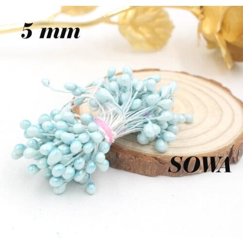 New 450pcs/Lot Size 5mm Light Blue Color Double Heads Pearl Flower Stamen For Wedding Decoration And DIY Pistil Stamen