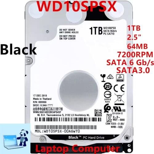 New HDD For WD Brand Black 1TB 2.5" SATA 6 Gb/s 64MB 7200RPM For Internal Hard Disk For Notebook Hard Drive For WD10SPSX