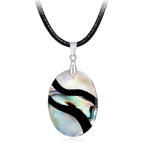 Natural Pearl Shell Necklace High Quality Abalone Shell Oval Pendant Long Necklaces Naturally Form River Pattern Wedding Jewelry
