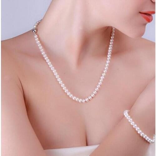 Fine jewelry first shipping 2 color 5-6mm AA White Flat Freshwater Pearl Necklace 18inch