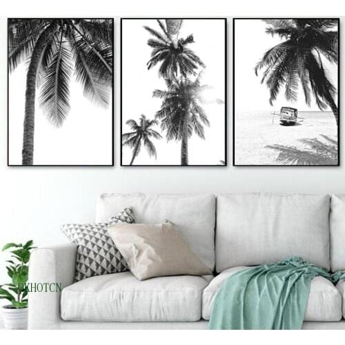 Tropical Landscape Poster Black White Minimalist Wall Picture Beach Canvas Painting Nordic Palm Tree Print Art Home Decor