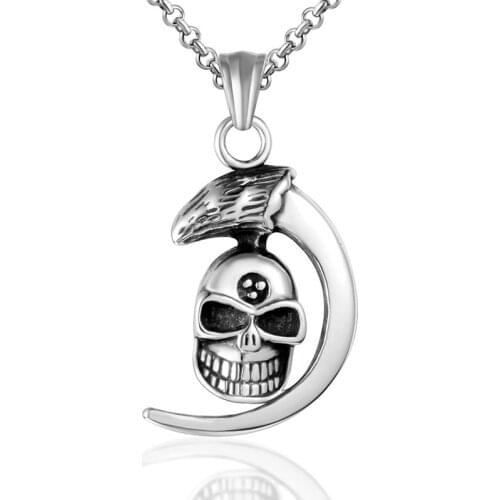 Retro Moon Skeleton Pendant Silver Color Titanium Steel Pendant Mens and Womens Motorcyclists Party Jewelry Birthday Gift