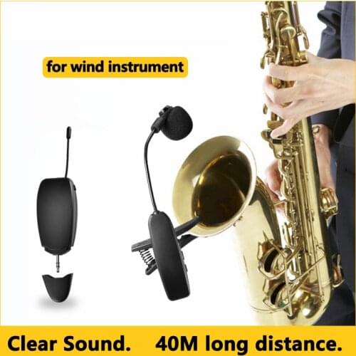 UHF Saxophone Mic Wireless Microphone System Clip on Musical Instruments for Saxophone Trumpet Sax Horn Tuba flute Clarinet Pipe