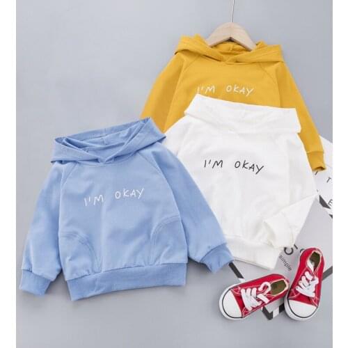 Baby boy baby girl letter print long-sleeve hooded sweater top spring autumn cotton casual sweater childrens clothing baby top