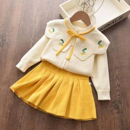 Menoea Girl Collage Style Sweater Children Winter Dress Bow Doll Collar Tops Baby Girls Casual Dress Sweater Knitwear Kids Suits