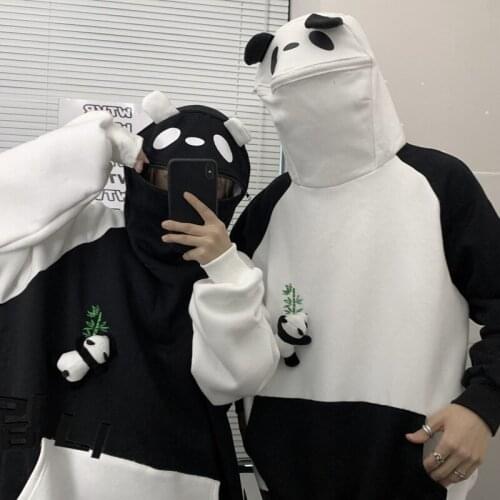 Panda Doll Embroidery Hoodies Man Loose Casual Plush Pullovers 2021 Vintage Indie New Fashion Y2k Sweatshirts Spring Autumn XL