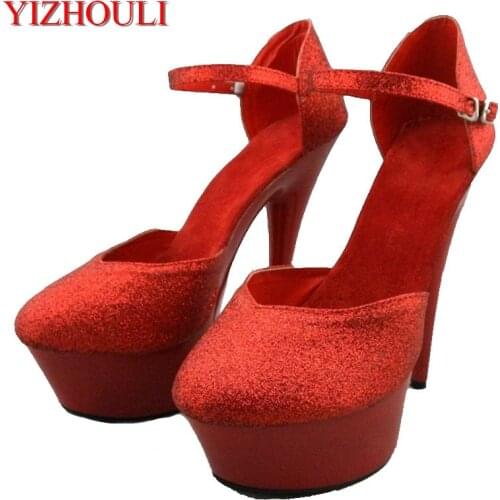 Red sequins wedding party shoes platform 6 inch stiletto shoes, 15 cm, sexy high heel womens single shoes