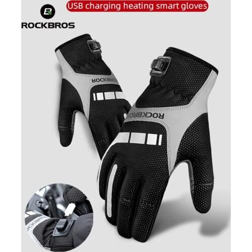 ROCKBROS Cycling Bicycle Gloves Winter Wram SBR Shckproof Touch Screen USB Heated Gloves Windproof Plam Breathable Gloves Unisex