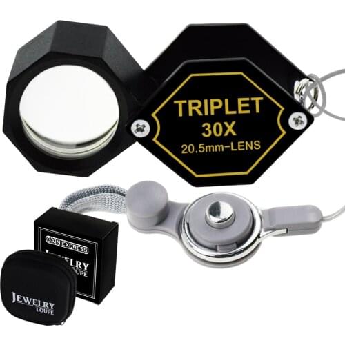 30x Jeweler 20.5mm Gem Loupe Magnifiers Jewelry Triplet Lens Optical Glass Magnification For Professionals Hobbyists Stamp