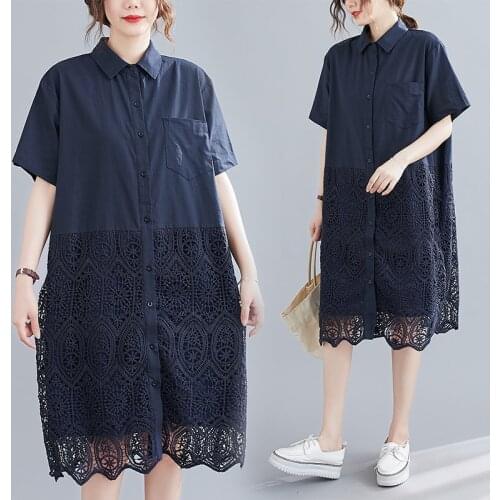 Summer Blouse Shirts Women Dress Clothing Lace Floral Spliced Solid Elegant Lady Tops Tunic Casual Loose Short Sleeve Cardigan