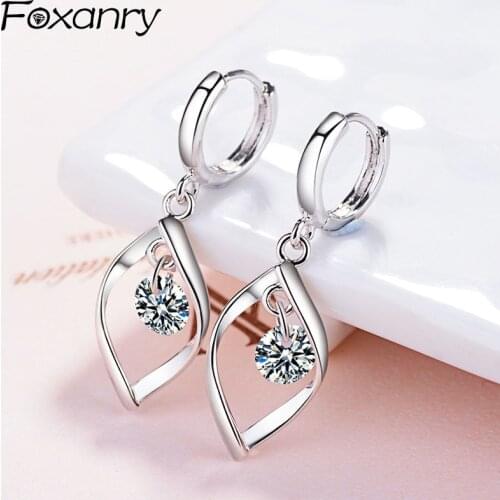Foxanry Prevent Allergy 925 Sterling Silver Earrings for Women Creative Geometric Pendant Ear Jewelry Trendy Elegant Party Gifts