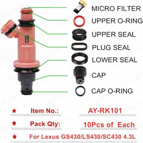 10sets/70pcs For Toyota Lexus LS430 GS430 SC430 4.3L Fuel Injector Repair Sevince Kits For Parts 23250-50030 (AY-RK101)
