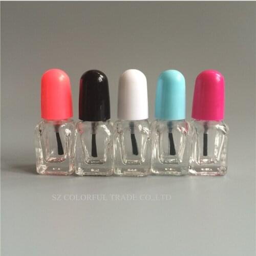 10pcs/lot Candy Colors Glass Square Nail Polish Oil Bottles In Refillable High Quality Cap with Brush Cosmetic Glass Package