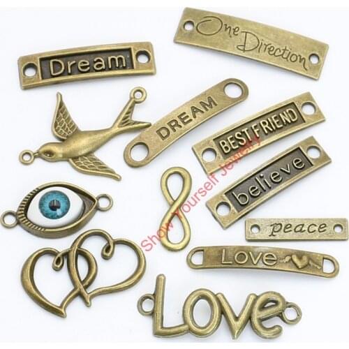 12pcs Antique Bronze Plated Vintage Heart Best Friend Believe Connectors Jewelry Making Accessories DIY Handmade Craft 35x10mm