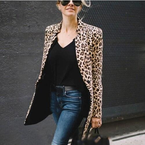 2019 Fashion Leopard Print Womens Autumn Outwear Coat Long Sleeve Ladies Jackets Office Lady Blazer Tops Plus Size