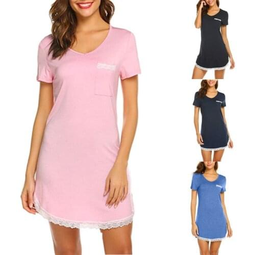 2021Spring and Summer Womens Nightdress Pure Cotton Pocket Lace Home Service Sleep Tops Night Gown Sleepwear Women Nightwear