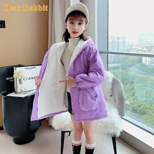 2021 Girl clothes Winter Long Hooded coat Warm Plus Velvet Cotton jacket Kids Outdoor Thick Parka Clothing Outerwear windbreaker