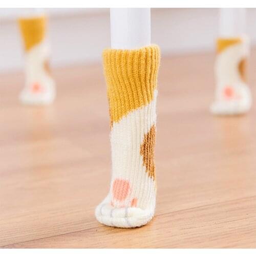 So Cute Lovely 4Pcs Cat feet Chair Leg Table Foot Covers Floor Protectors Floral Knit Door Knob Chair Cover Sock Cute 1050C