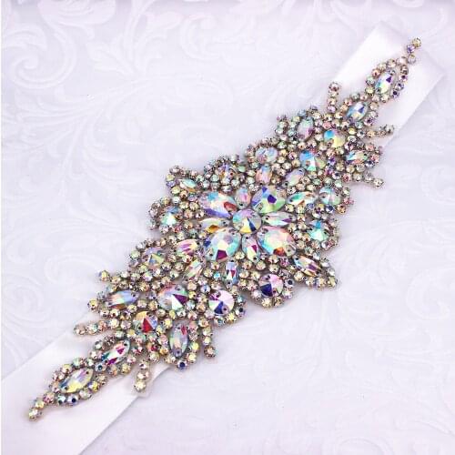 AB Silver Diamond Crystal Bridal Belt For Bridal Bridesmaids Dresses Rhinestones Wedding Belt Sash