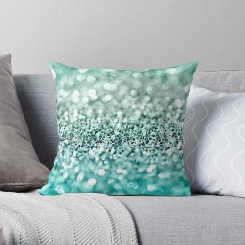Aqua Glitter Throw Pillow Cushion Cover Polyester throw pillows case on sofa home living room car seat decor 45x45cm
