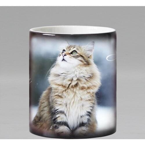 Free shipping Lovely CAT Heat Reveal Mug Ceramic Color Changing Coffee Mugs Magic Tea Cup Mug as gift for friends