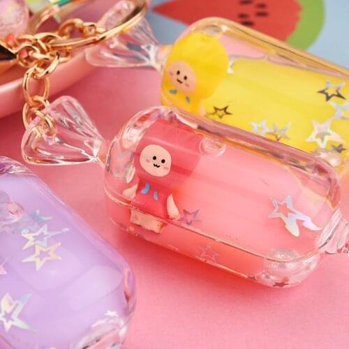 Simulation Candy Tulip Acrylic Keychains Floating Oil Liquid Leather Cord Key Ring Women Couple Car Bag Pendant Key Chains Gifts